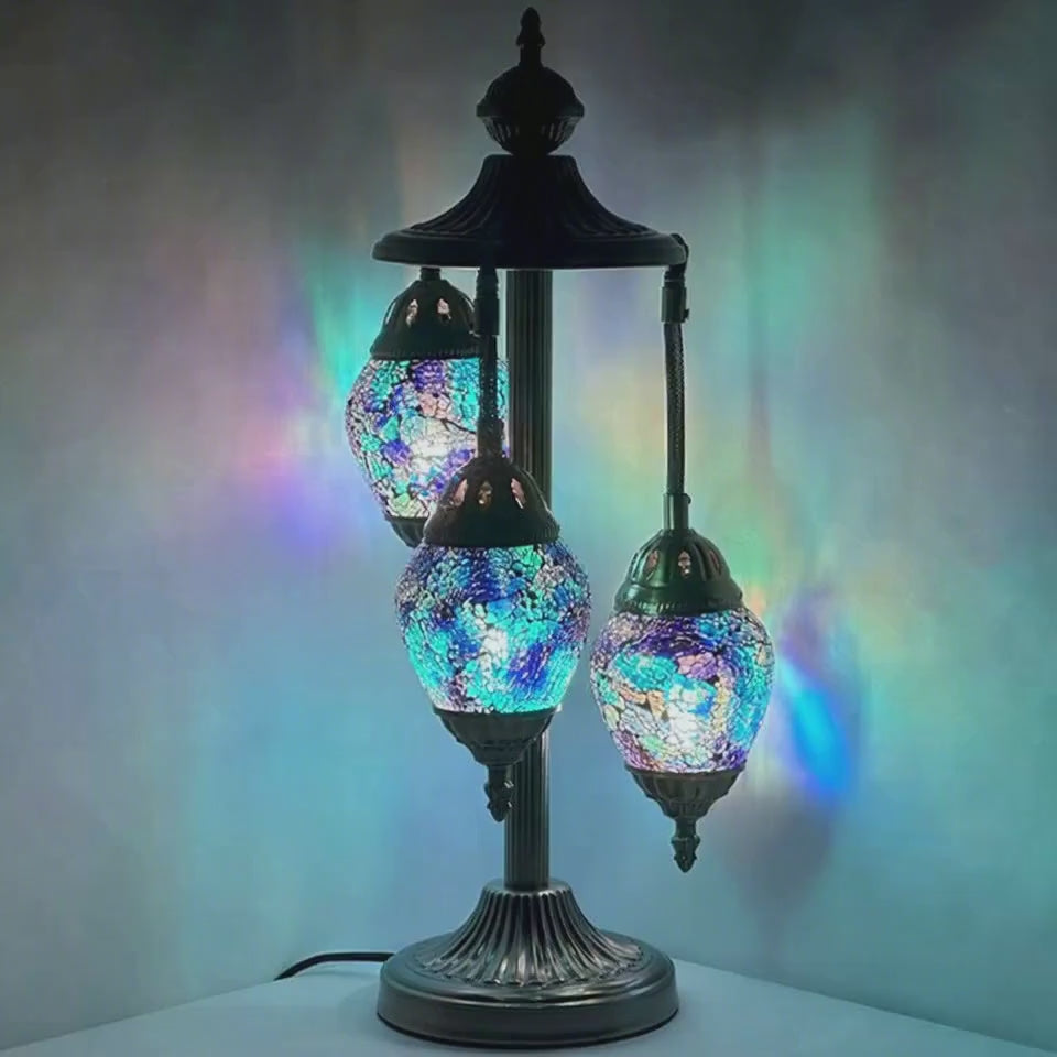 360-degree view of the Nautical Navy Blue mosaic glass table lamp