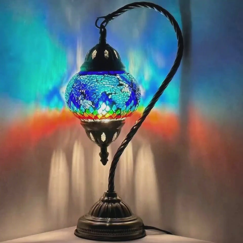 360-degree view of the Turkish Atlantis Rainbow Lamp mosaic glass table lamp