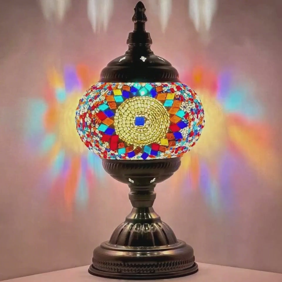 360-degree view of the Prismatic Fantasy mosaic glass table lamp