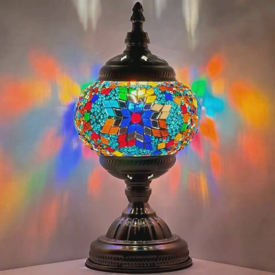 360-degree view of the Prismatic Artistry mosaic glass table lamp