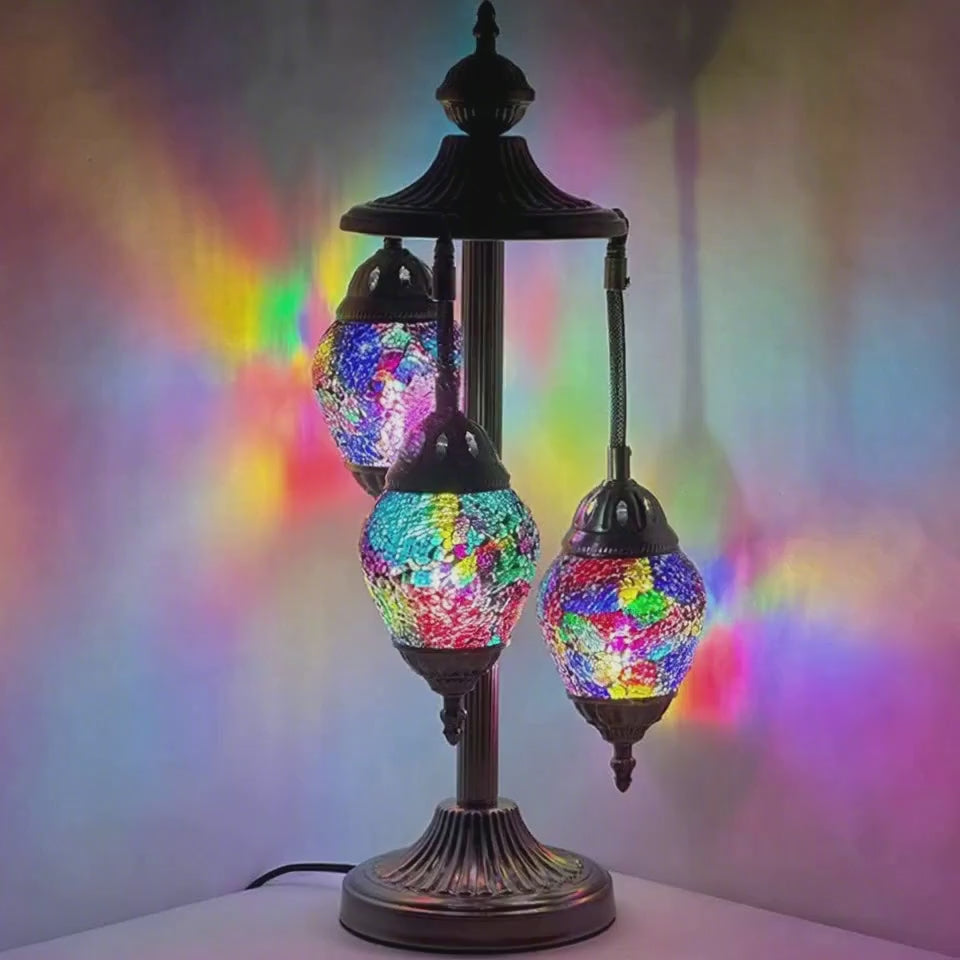 360-degree view of the Rainbow Spectrum Egg mosaic glass table lamp
