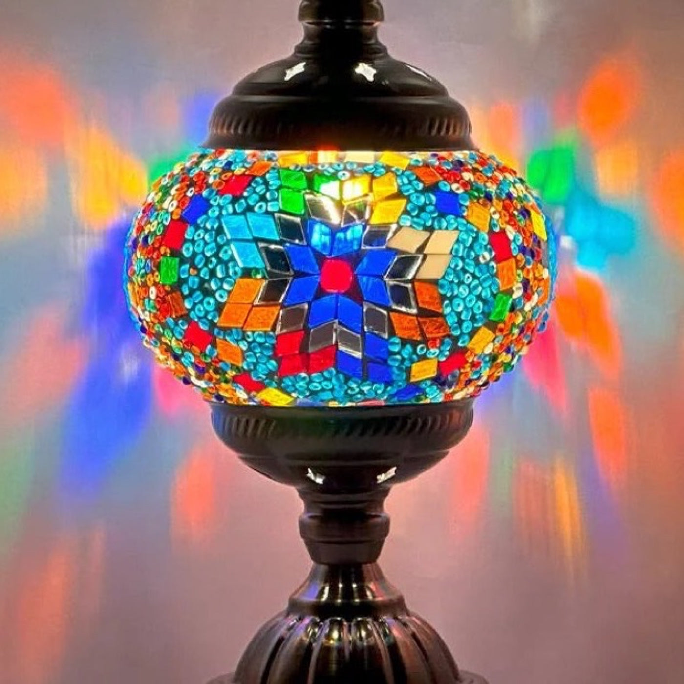 Prismatic Artistry mosaic glass table lamp — close-up of the hand-cut mosaic glass