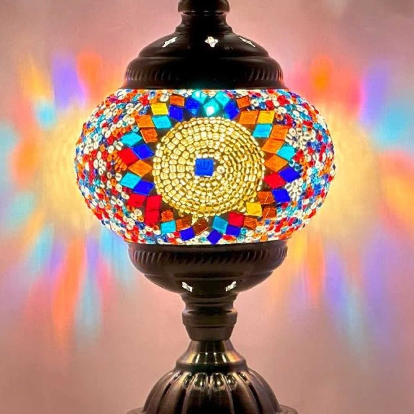 Prismatic Fantasy mosaic glass table lamp — close-up of the hand-cut mosaic glass