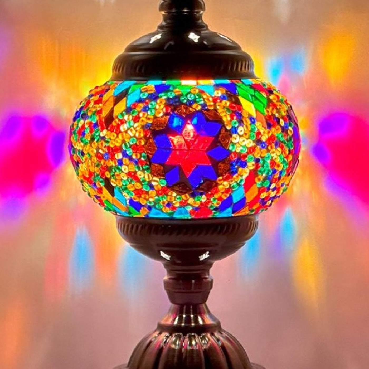 Purple Aurora mosaic glass table lamp — close-up of the hand-cut mosaic glass