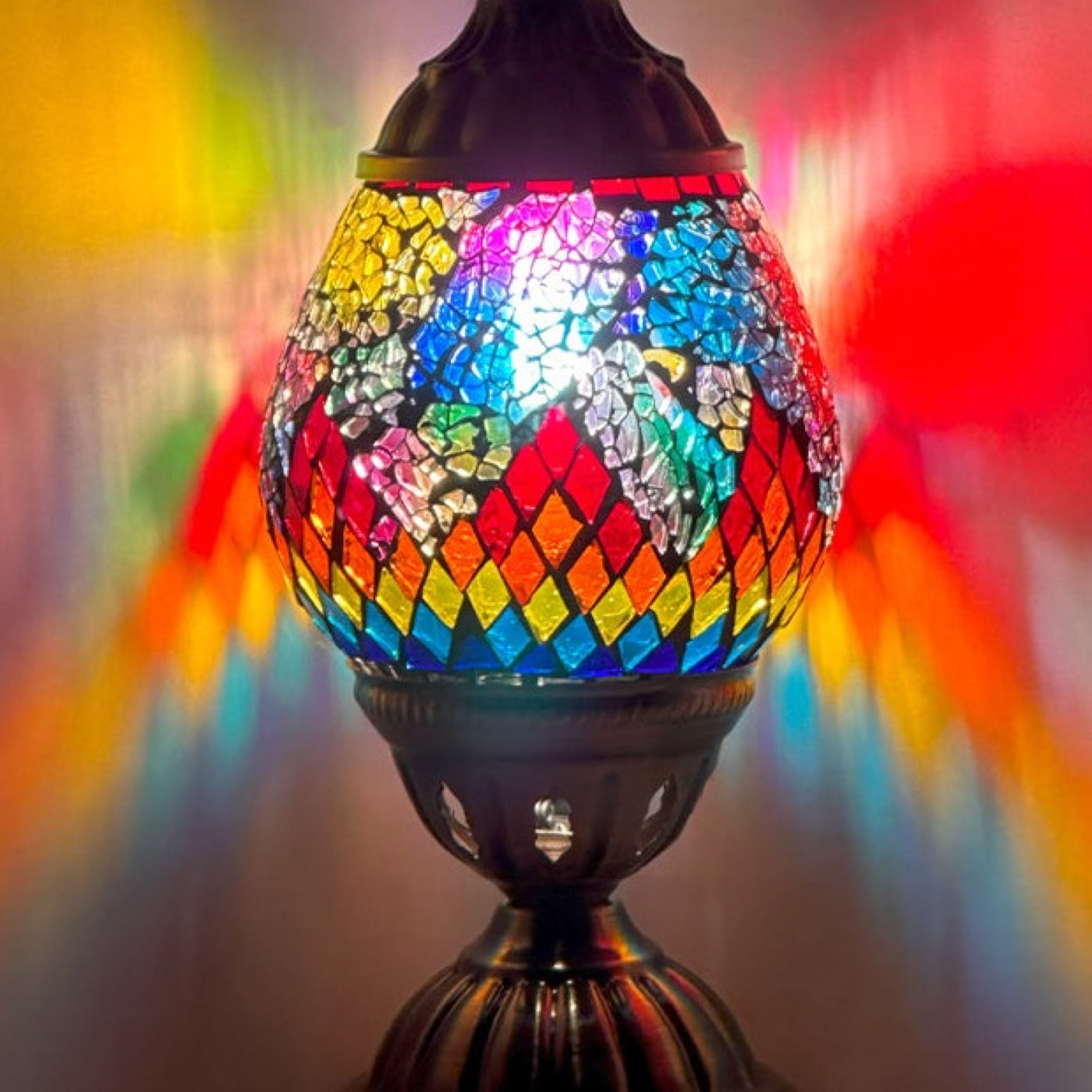 Rainbow Bridge Mosaic Table Lamp mosaic glass table lamp — close-up of the hand-cut mosaic glass