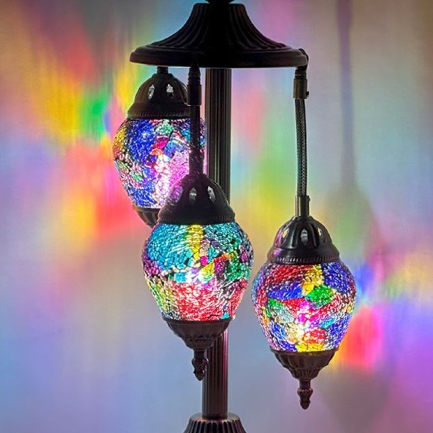 Rainbow Spectrum Egg mosaic glass table lamp — close-up of the hand-cut mosaic glass