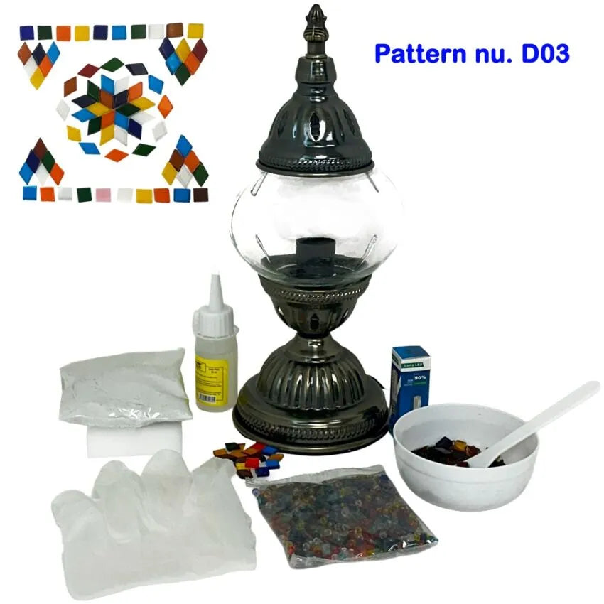 DIY Mosaic Lamp Set - Rainbow Star Pattern on Round Ball Table Lamp
