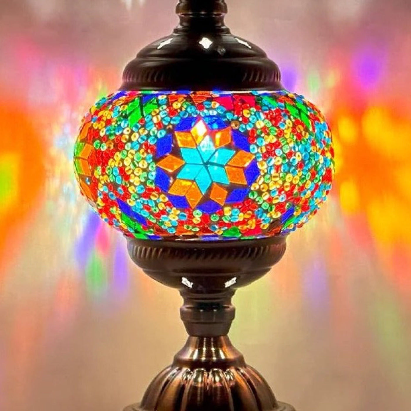 Retro Rainbow mosaic glass table lamp — close-up of the hand-cut mosaic glass