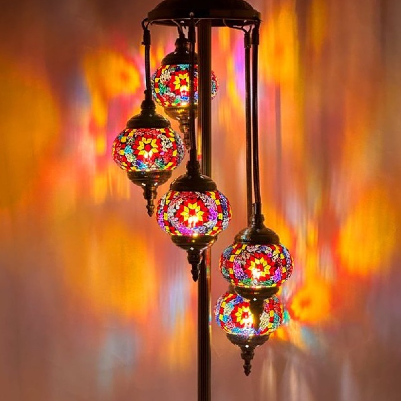 Ruby Majesty mosaic glass table lamp — close-up of the hand-cut mosaic glass