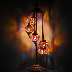 Ruby Majesty: Handcrafted Turkish Lamp with 5 Lustrous Globes