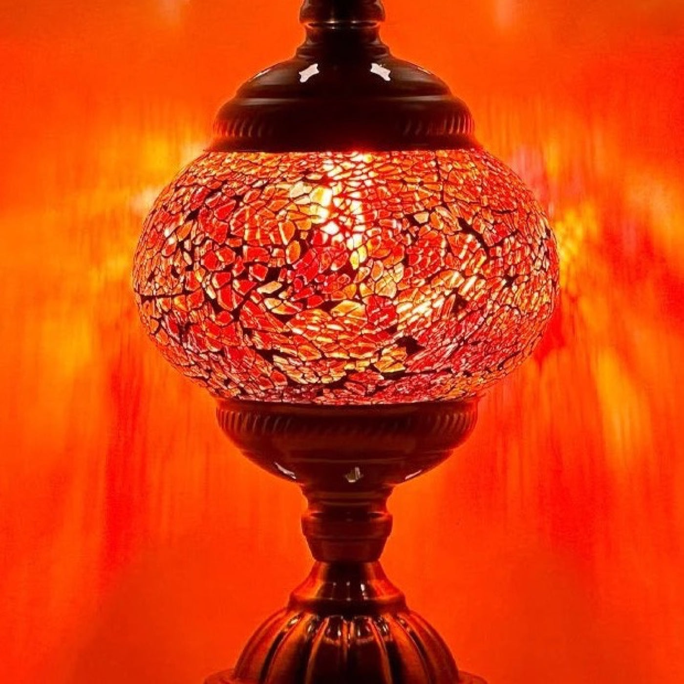 Ruby Radiance mosaic glass table lamp — close-up of the hand-cut mosaic glass