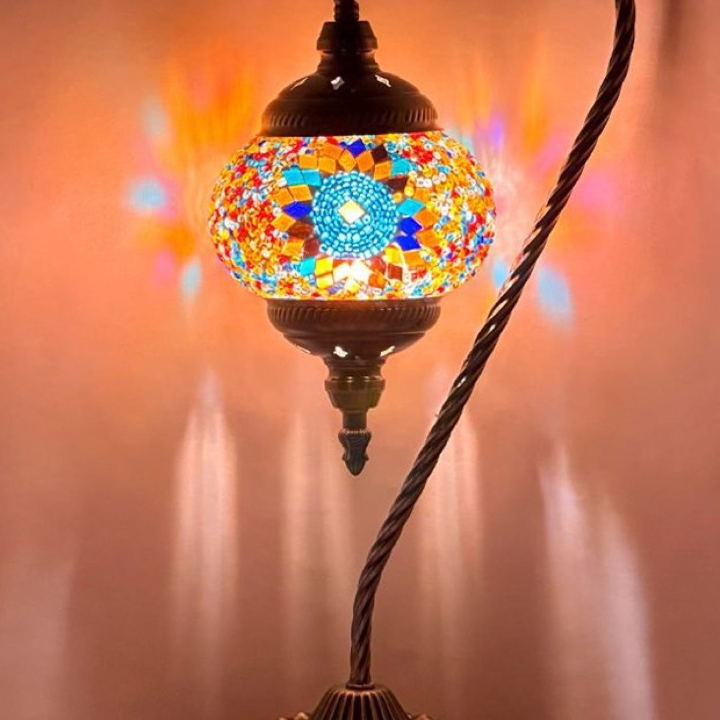 Scarlet Sunflower mosaic glass table lamp — close-up of the hand-cut mosaic glass