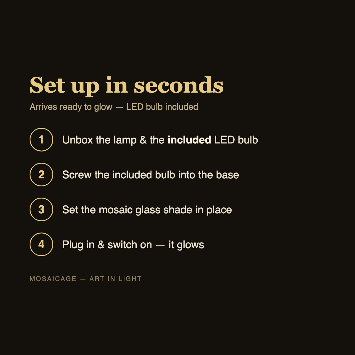 How to set up your mosaic lamp — bulb included, ready in seconds