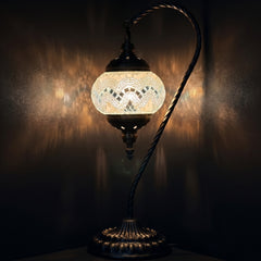 Soft Moonlight: Swan Neck Handmade Mosaic Turkish Table Lamp