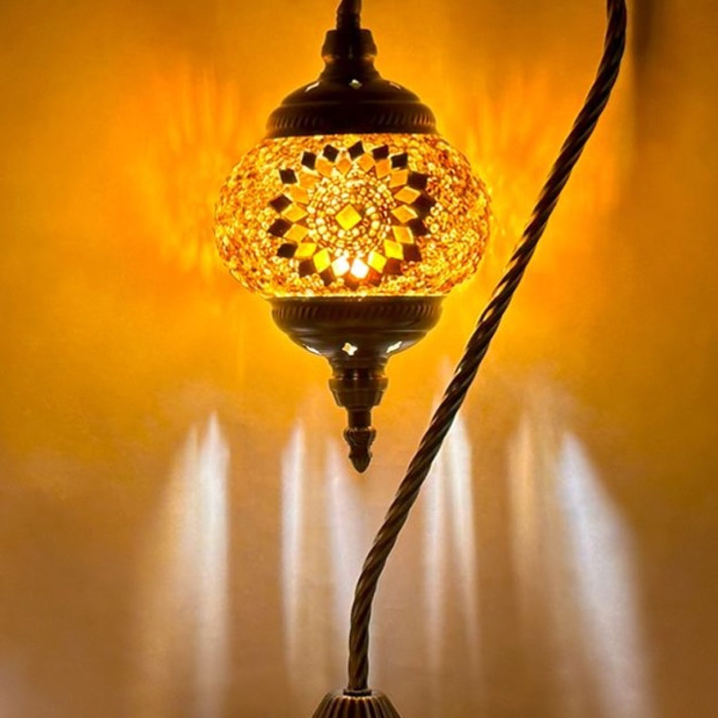 Soothing Orange Blossom Swan Neck Handmade Mosaic Bedside Lamp mosaic glass table lamp — close-up of the hand-cut mosaic glass