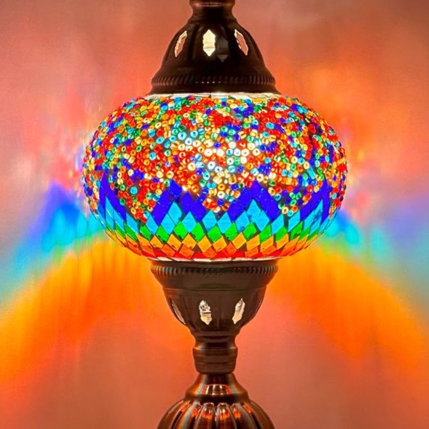Spectrum Harmony mosaic glass table lamp — close-up of the hand-cut mosaic glass