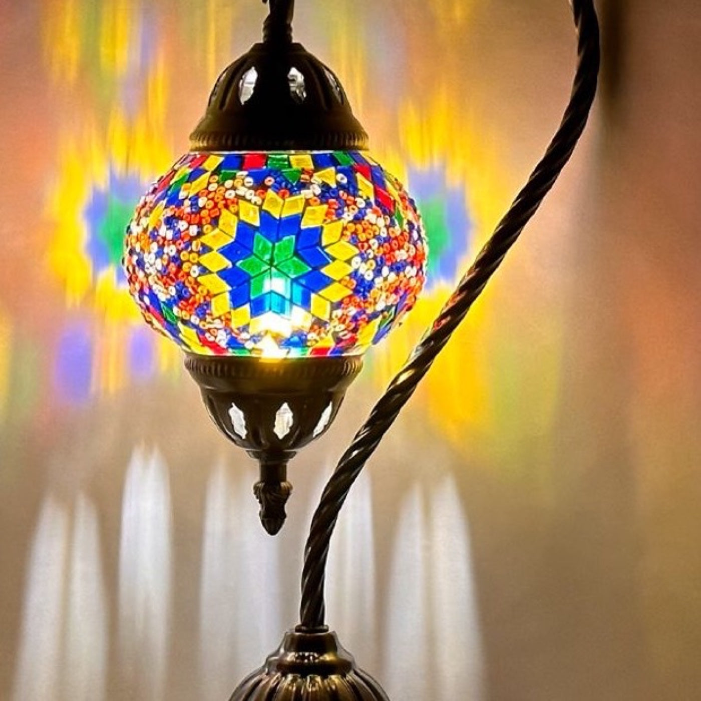 Sunbeam Glow mosaic glass table lamp — close-up of the hand-cut mosaic glass