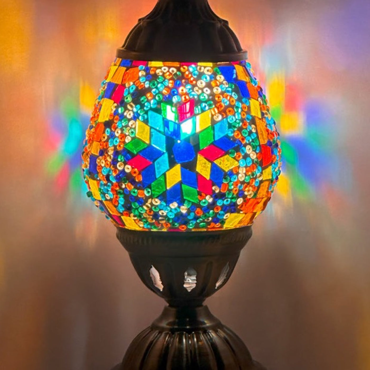 Sunlight Flower Turkish Mosaic Lamp mosaic glass table lamp — close-up of the hand-cut mosaic glass