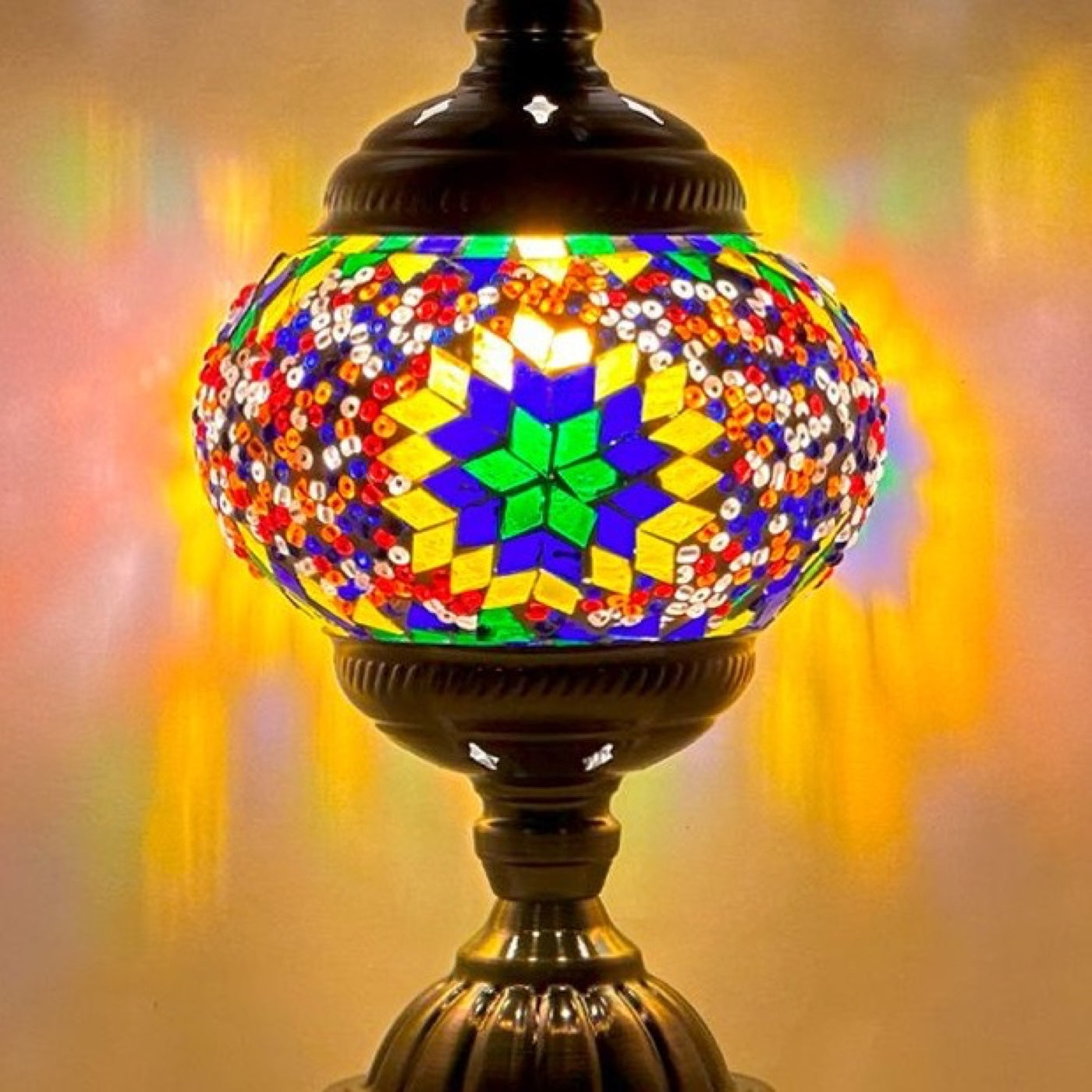 Sunset Aura mosaic glass table lamp — close-up of the hand-cut mosaic glass