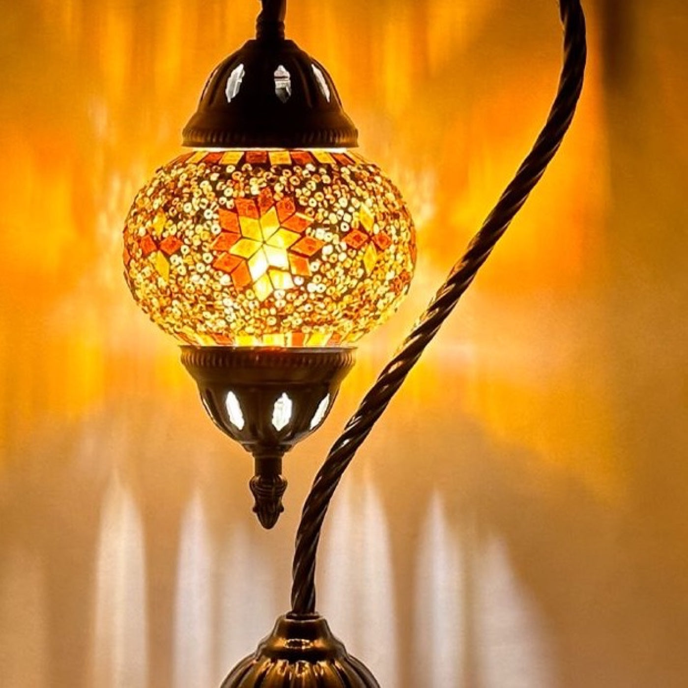 Sunset Glow mosaic glass table lamp — close-up of the hand-cut mosaic glass