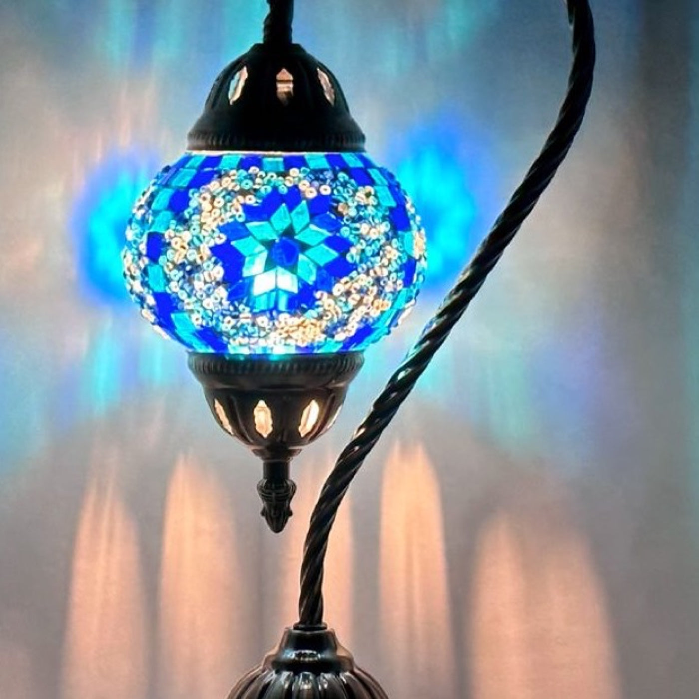 Swan Neck Turkish Desk Lamp mosaic glass table lamp — close-up of the hand-cut mosaic glass