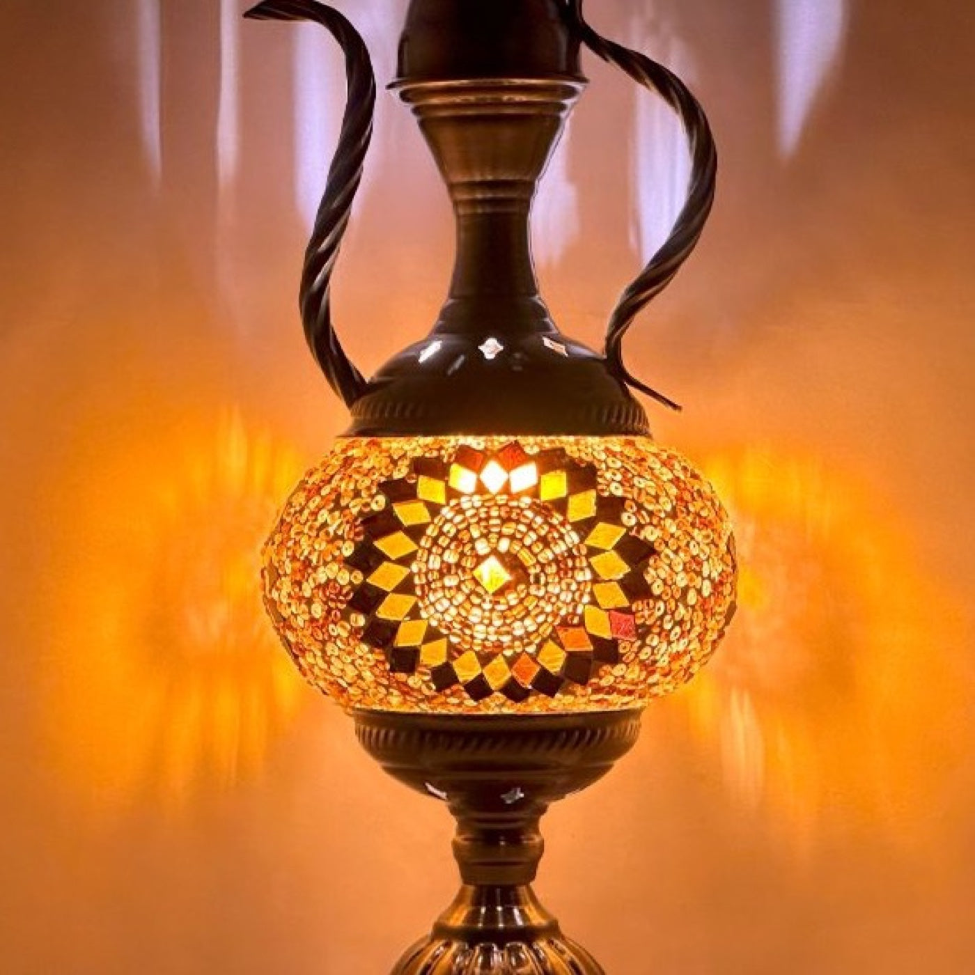 Tangerine Dreams mosaic glass table lamp — close-up of the hand-cut mosaic glass