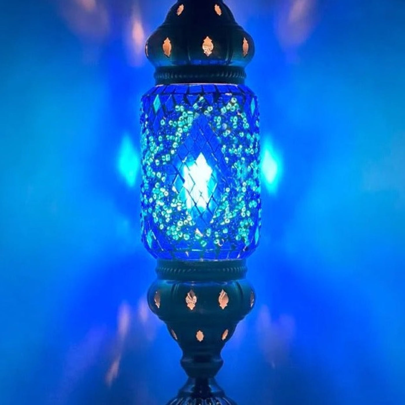 Turkish Blue Diamond Lamp mosaic glass table lamp — close-up of the hand-cut mosaic glass