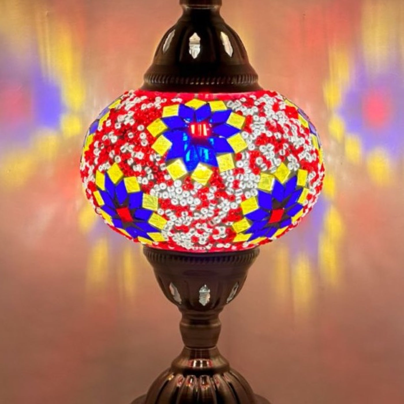 Turkish Desk Lamp mosaic glass table lamp — close-up of the hand-cut mosaic glass
