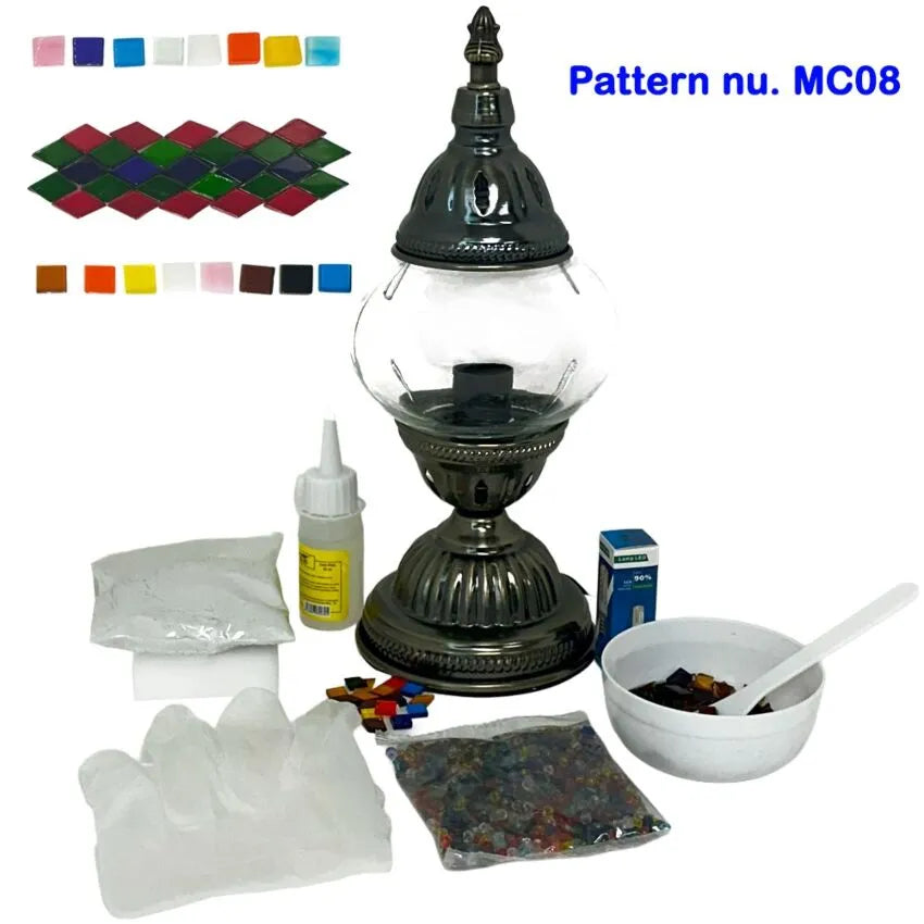 DIY Mosaic Lamp Set - Colorful Road Pattern on Round Ball Table Lamp
