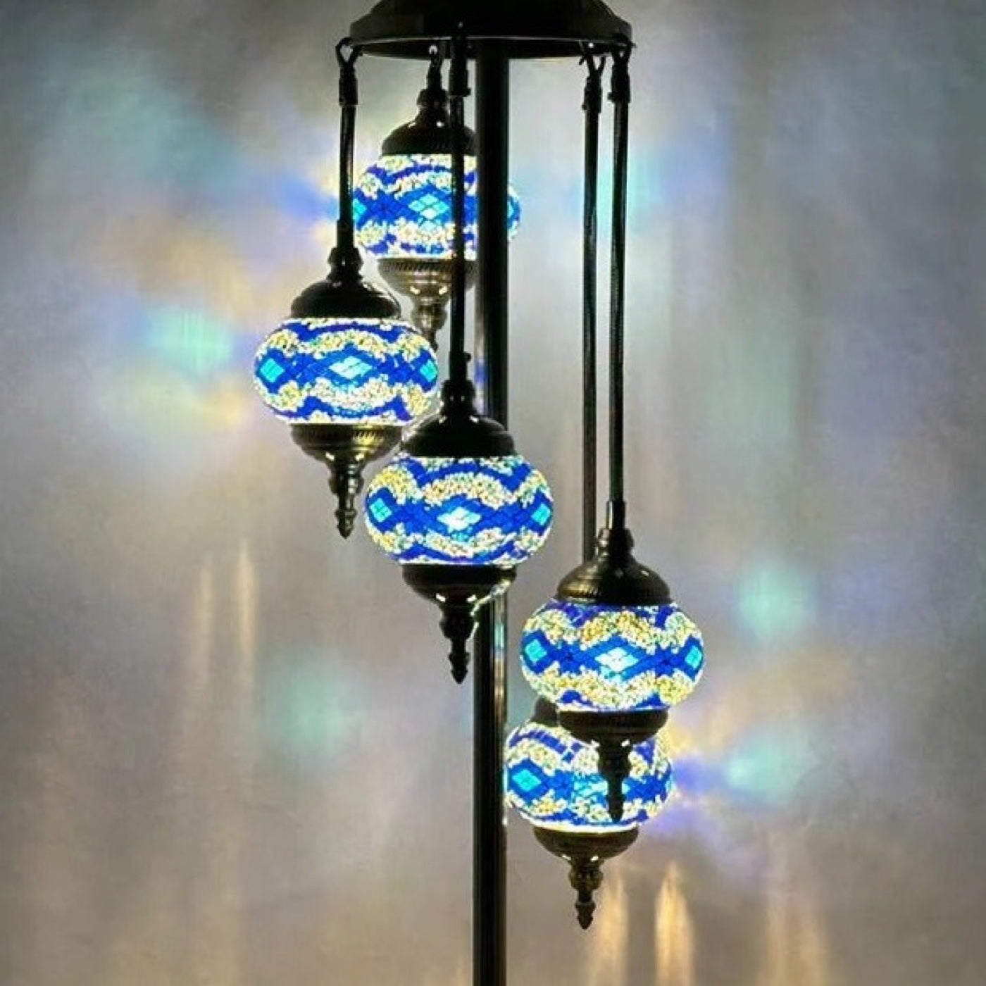 Turkish Floor Lamp with Blue Diamonds mosaic glass table lamp — close-up of the hand-cut mosaic glass