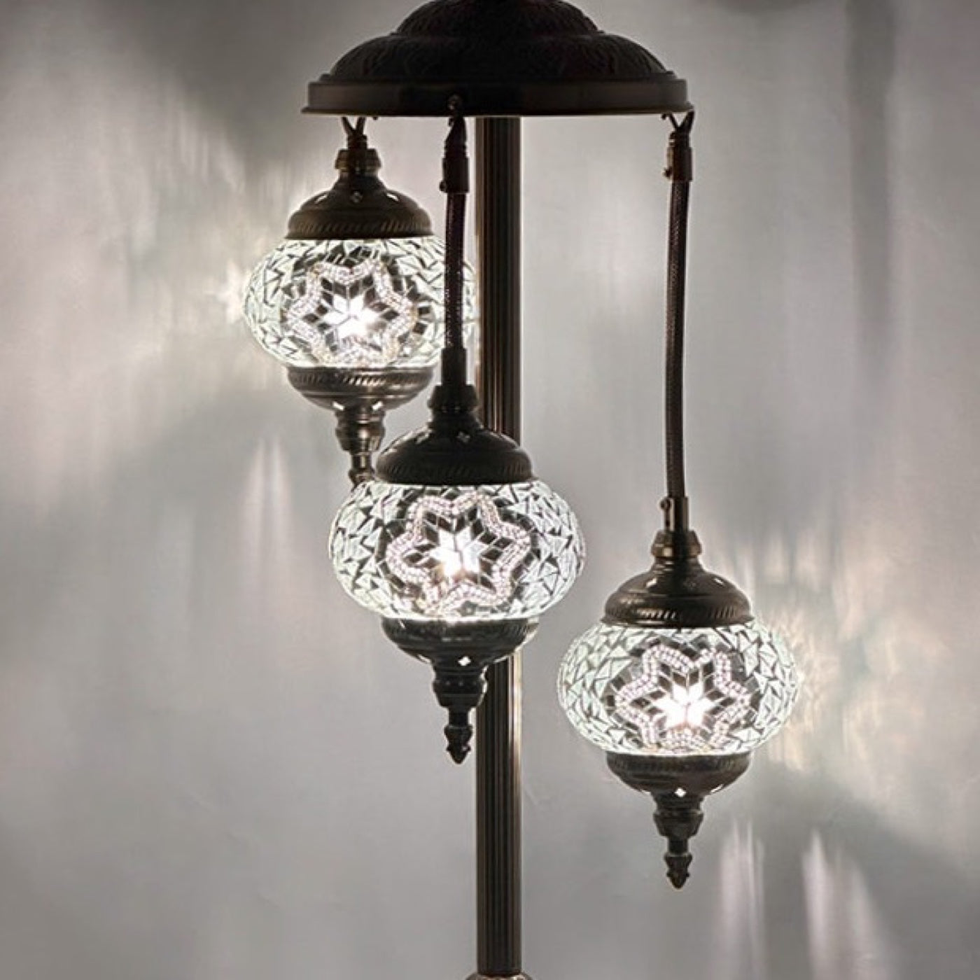 Turkish Style Moonlight Turkish Mosaic Floor Lamps with 3 Globes mosaic glass table lamp — close-up of the hand-cut mosaic glass