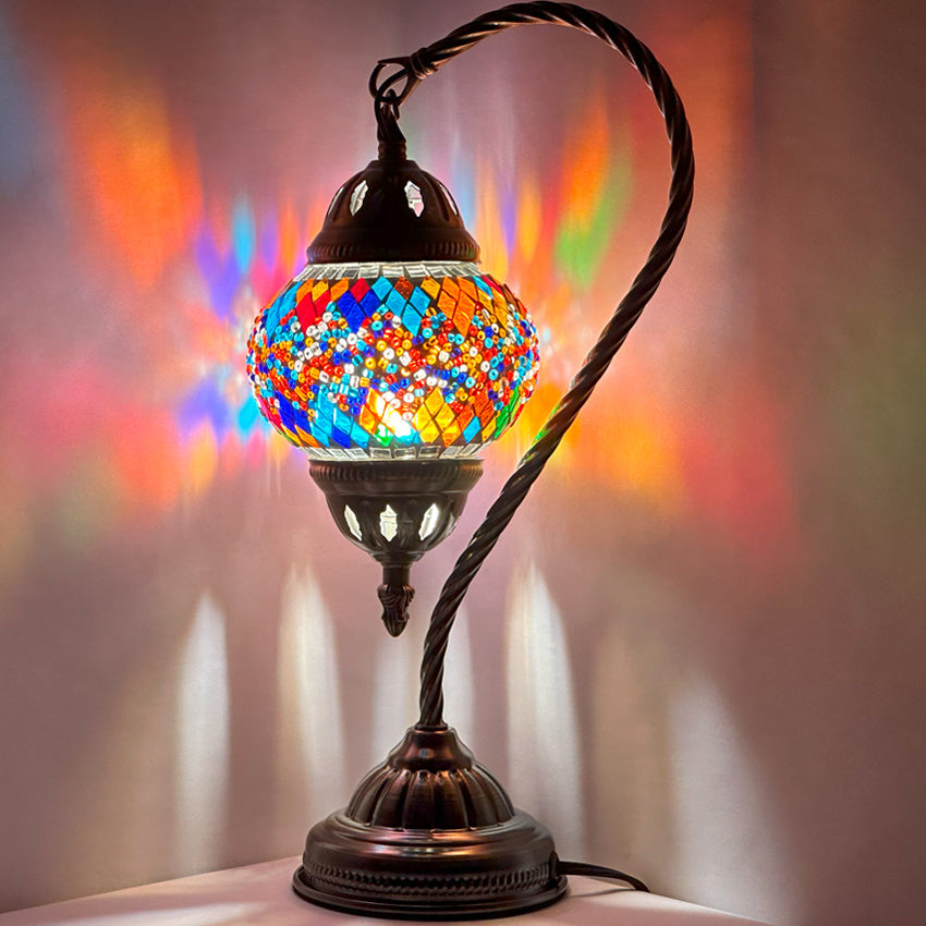 Twin Rainbow Bridge Mosaic Table Lamp with Swan Neck