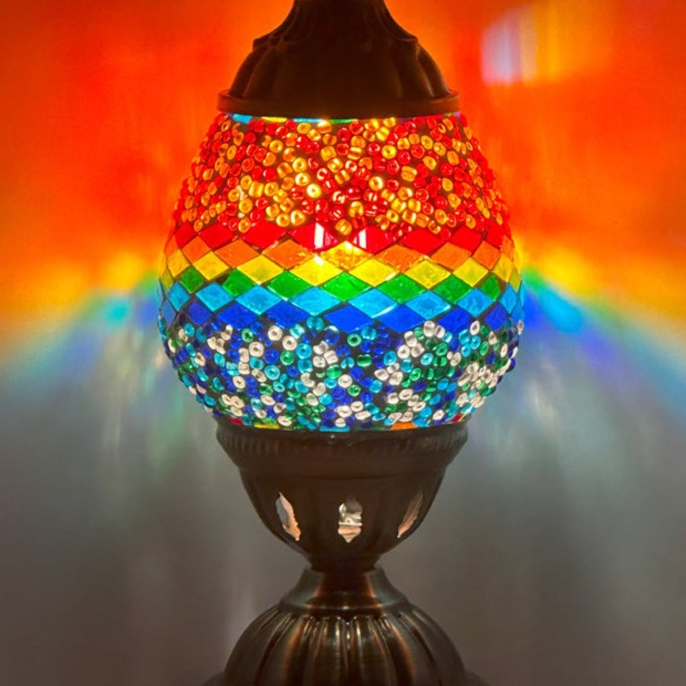 Vintage Mosaic Lamp with Hot and Cold mosaic glass table lamp — close-up of the hand-cut mosaic glass