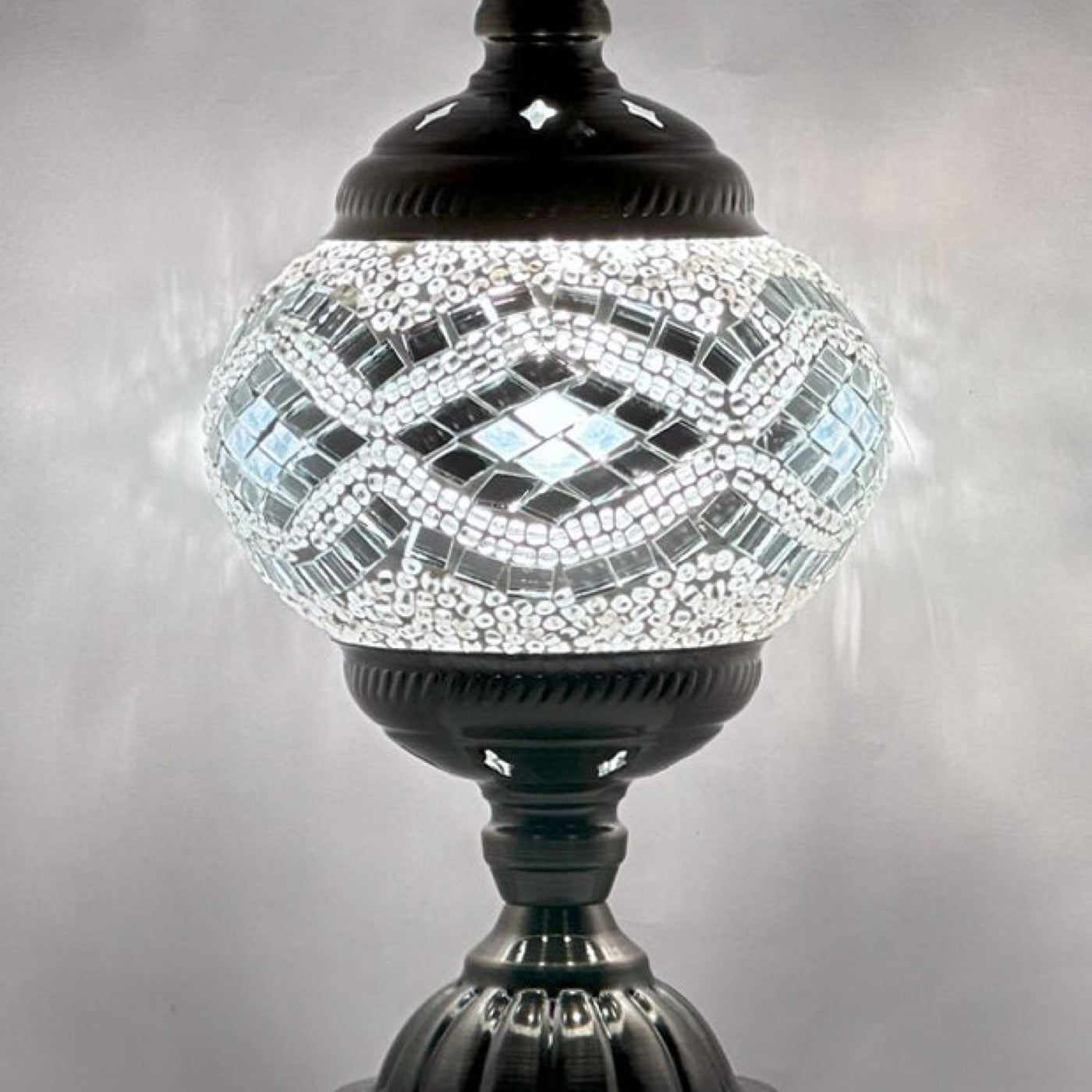 Vintage Mosaic Table Lamps with Silver waves pattern mosaic glass table lamp — close-up of the hand-cut mosaic glass
