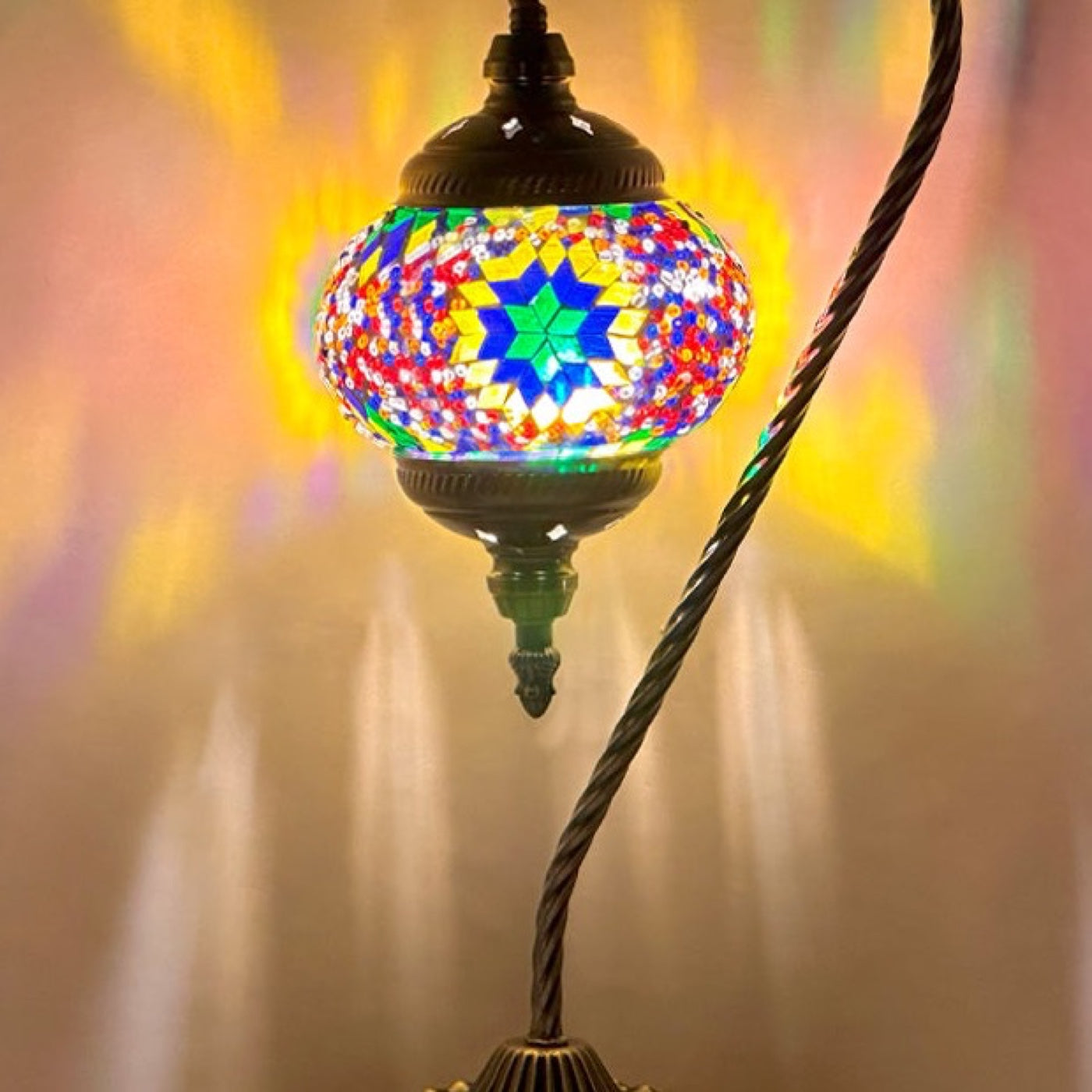 Yellow Swan Neck Handmade Mosaic Table Lamps mosaic glass table lamp — close-up of the hand-cut mosaic glass