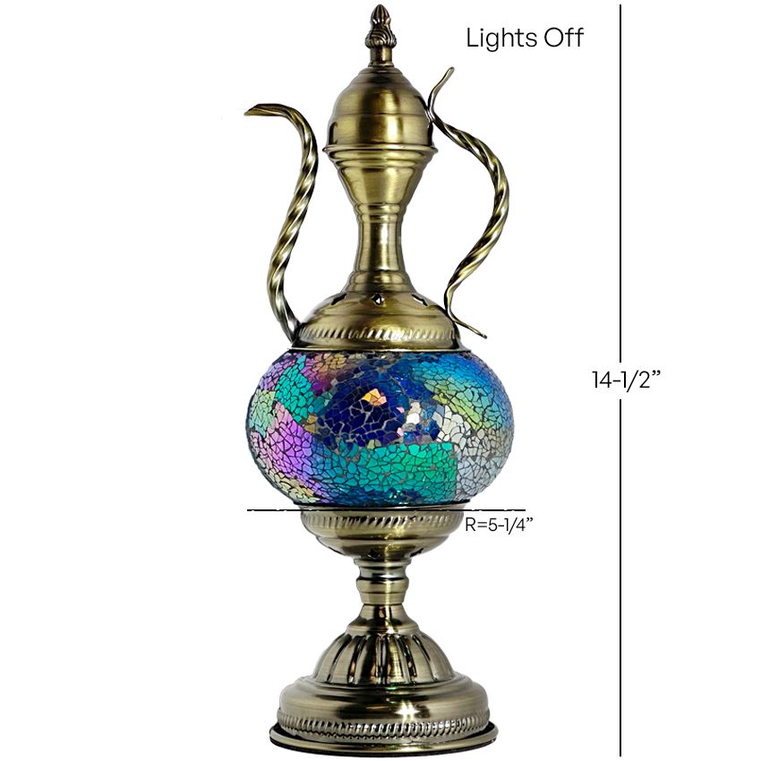 a brass vase with a blue and green design on it